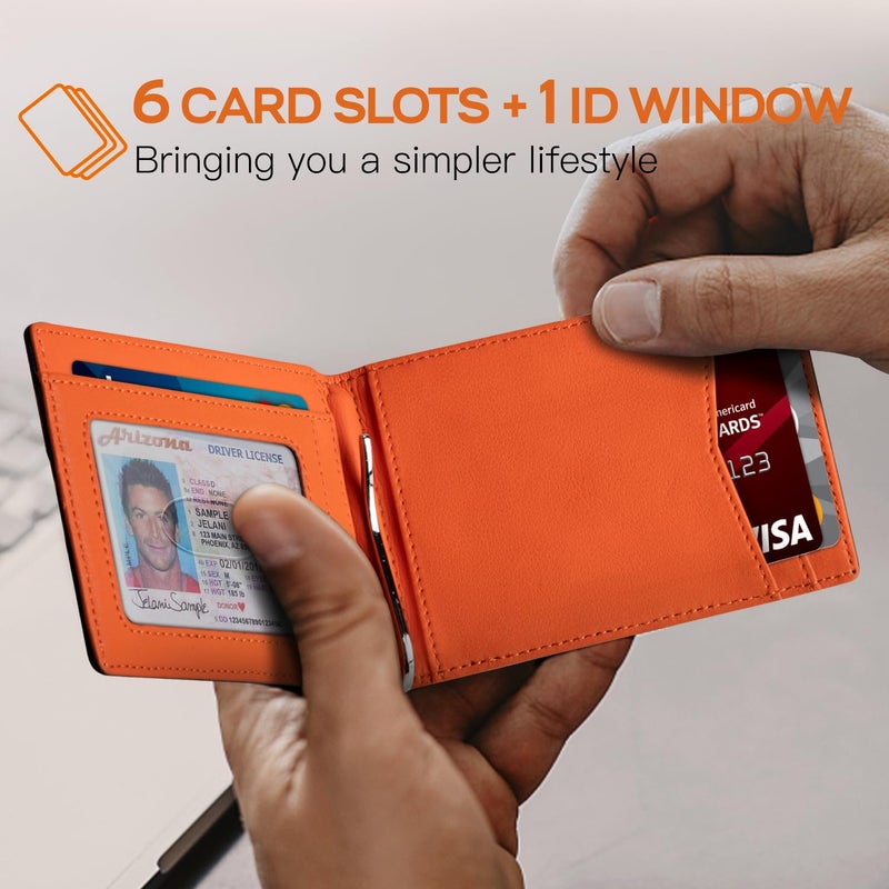 RUNBOX Slim Wallet for Men Genuine Leather RFID Blocking Bifold Minimalist Front Pocket Mens Wallet with Money Clip Thin Gift Box - Image 2